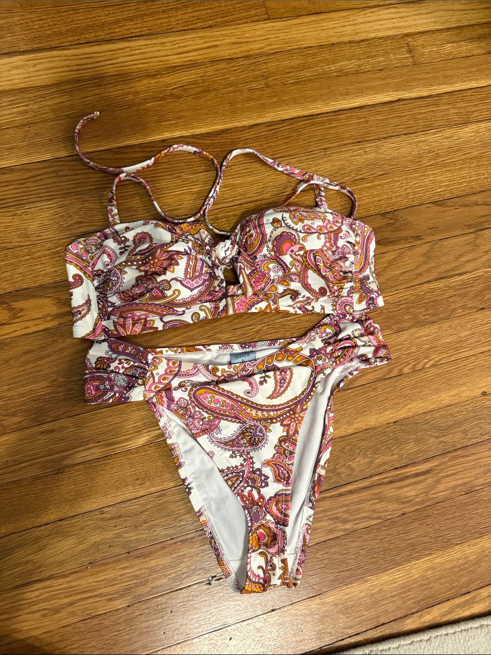 Shade & Shore White Paisley Print Bikini Set with Pink and Orange Accents